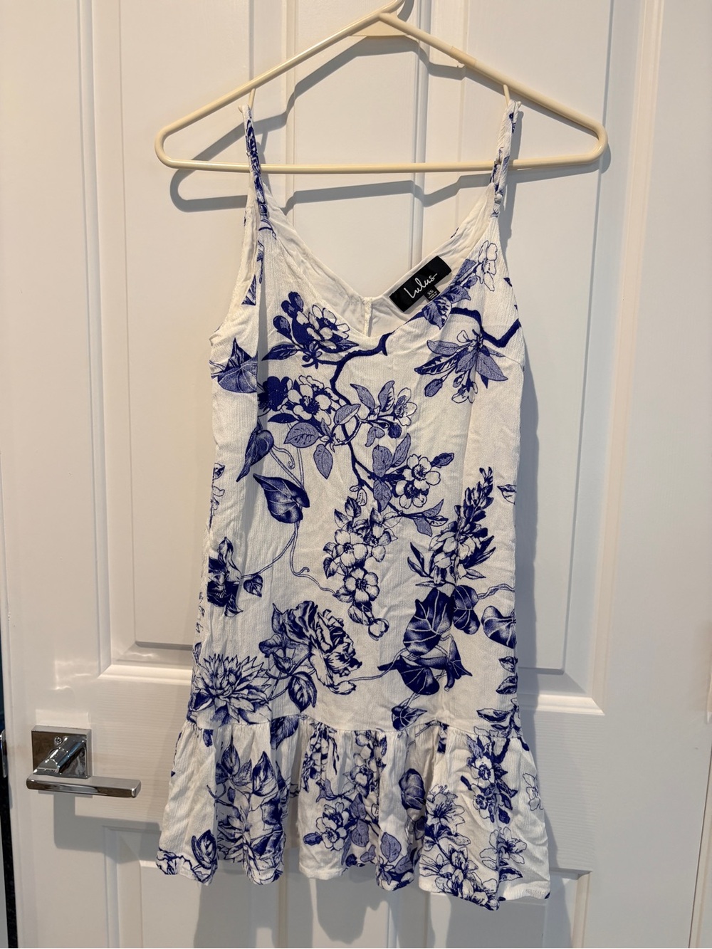 Lulu's White Dress with Blue Floral Sketch Print